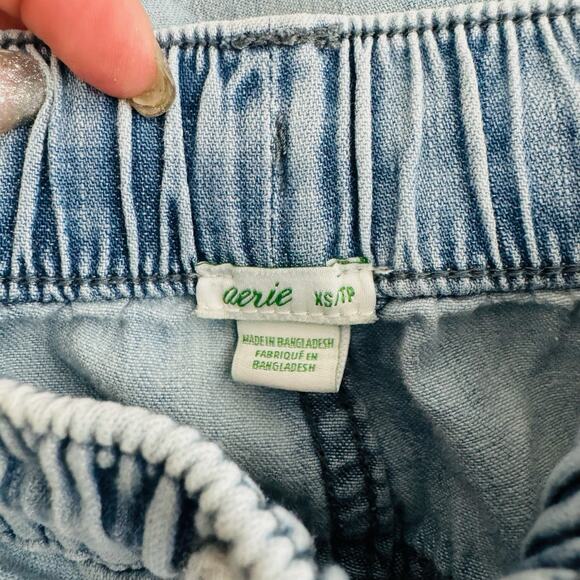 Aerie Denim Blue Jean Straight Leg Drawstring Pants Women’s Size XS - Picture 6 of 8